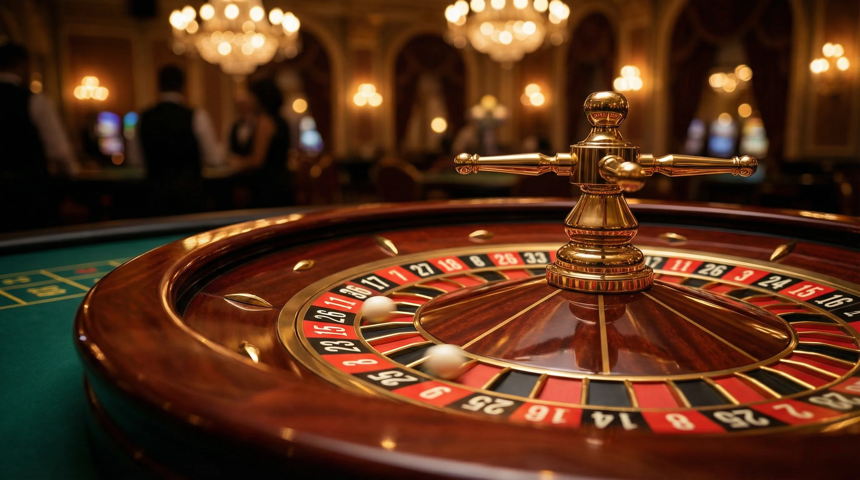 Ruleta europea girando con bola en movimiento